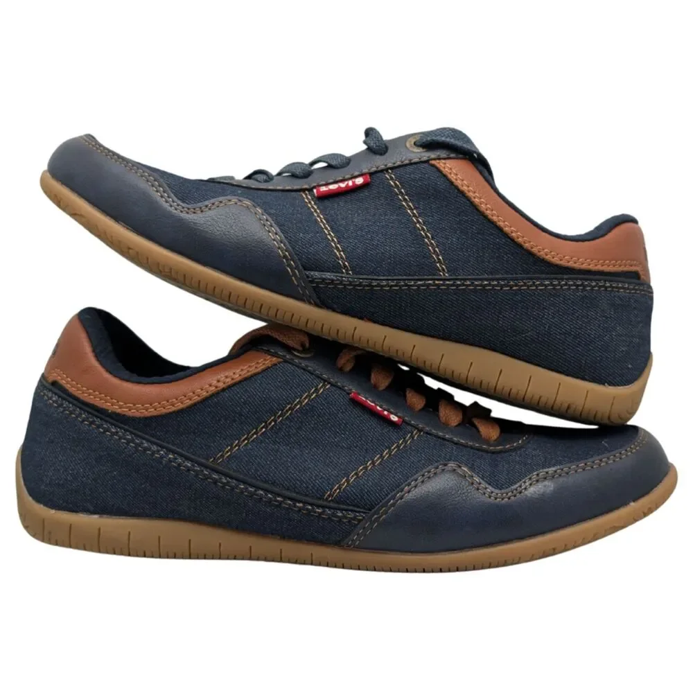 Levi's Navy Blue Tan Canvas Sneaker Size Mens 9